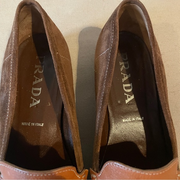Prada vintage brown suede loafers size 39 buckle leather fits 9 or 9 1/2 - Picture 7 of 13